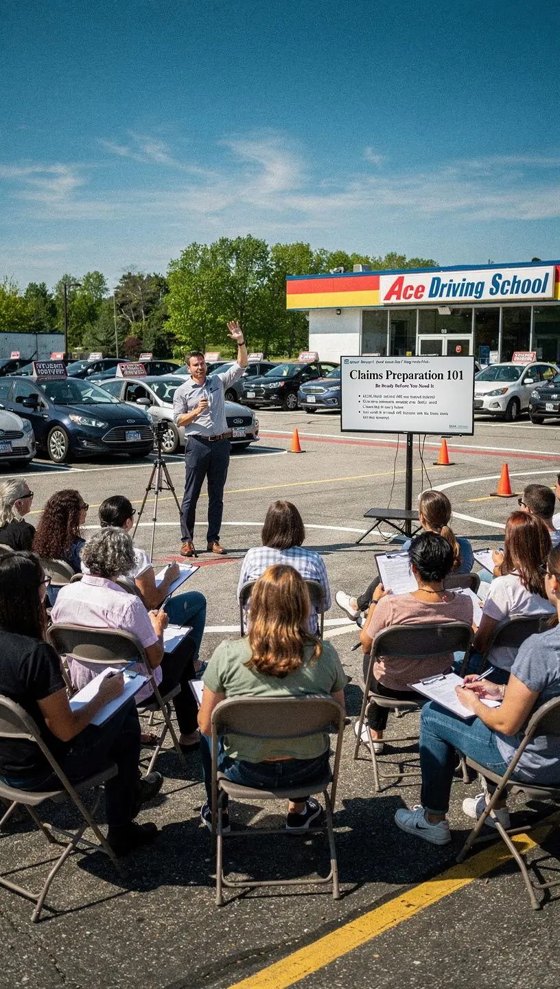 Kierowca wypełniający formularz roszczenia ubezpieczeniowego.