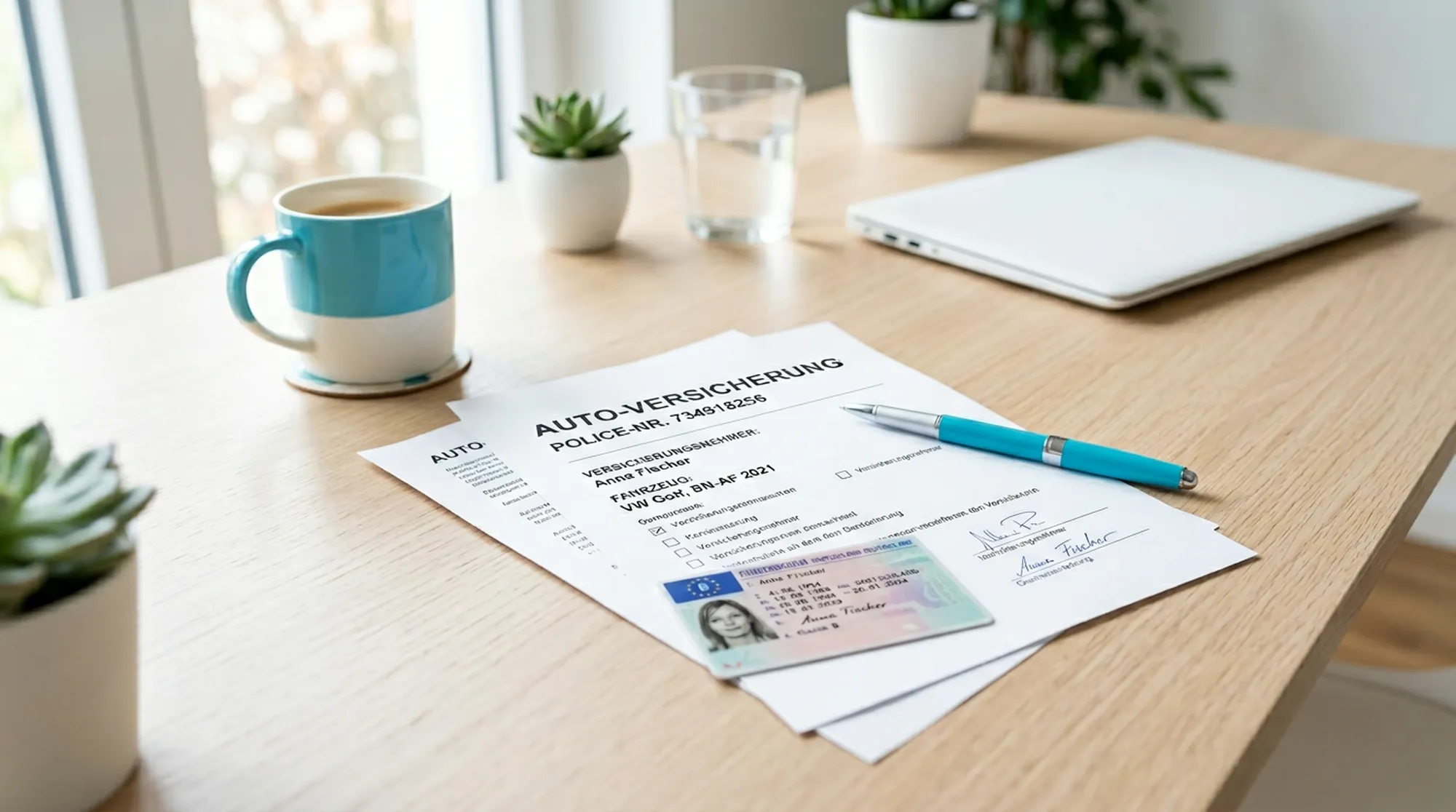 Ilustracja: dokumenty ubezpieczeniowe i notatnik na biurku